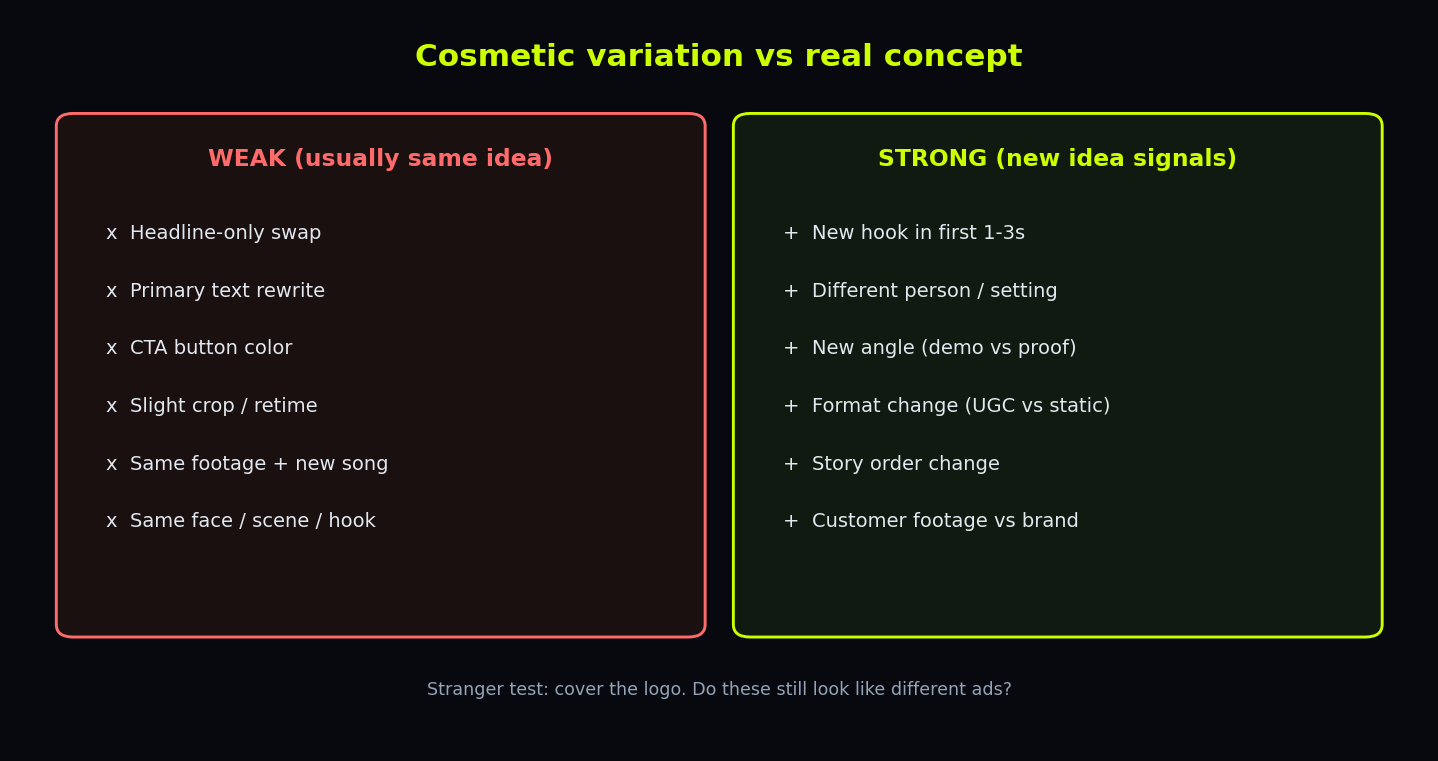 Cosmetic ad changes versus genuinely different creative concepts